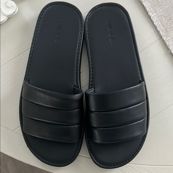 Vince Black Leather Slide Sandals - Picture 1 of 5